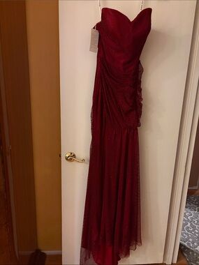 Strapless Sparkling Burgundy Evening Gown